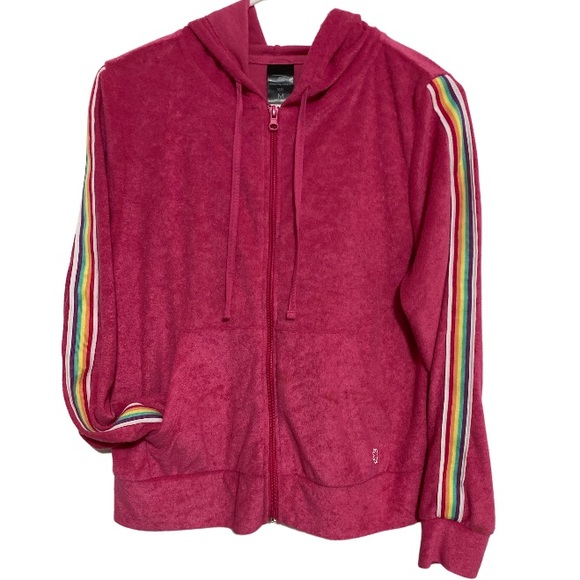 Pro Player Jackets & Blazers - Pro Player Retro Pink Rainbow Striped Hoodie Jacket M